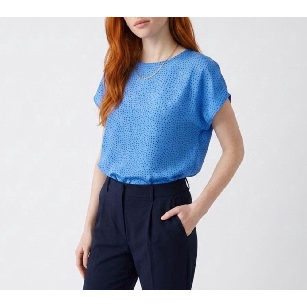 Vintage silk cerulean royal blue dot silk blouse dolman sleeve 90s 80s preppy